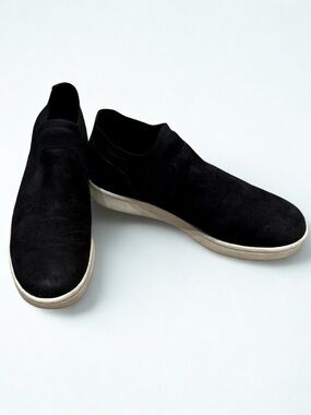 Price Firm. Eileen Fisher Black Suede & Knit Slip On Sneakers, Size 7.5